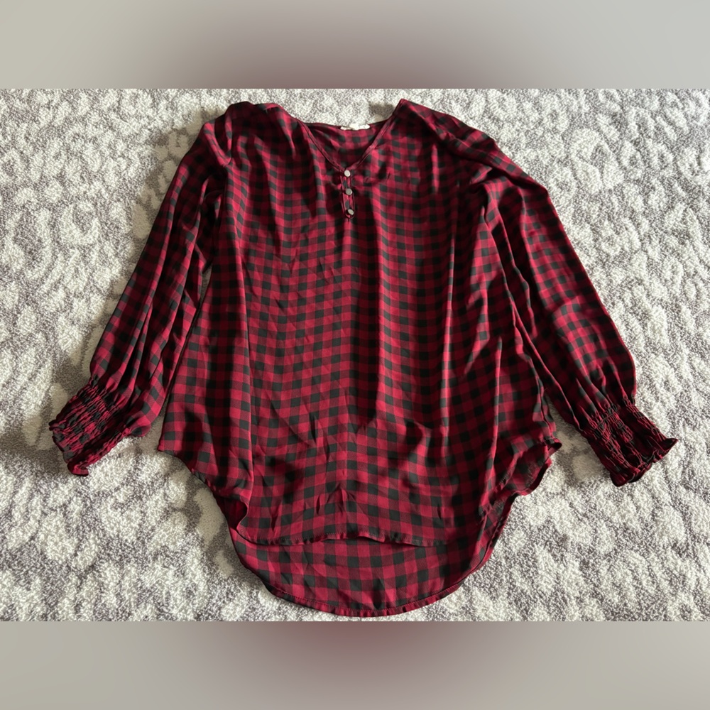 red buffalo plaid blouse